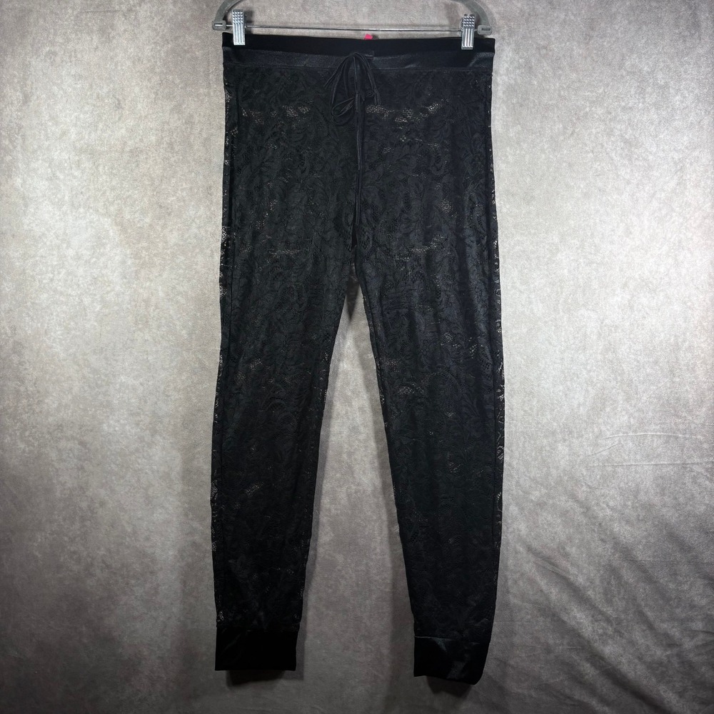 Seven Til Midnight Pants Womens XL‎ Black Sheer Floral Lace Jogger Sexy Lingerie